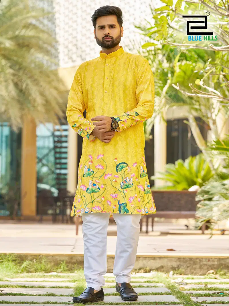 Blue Hills Paarv Rayon Embroidered Mens Kurta With Pyjama